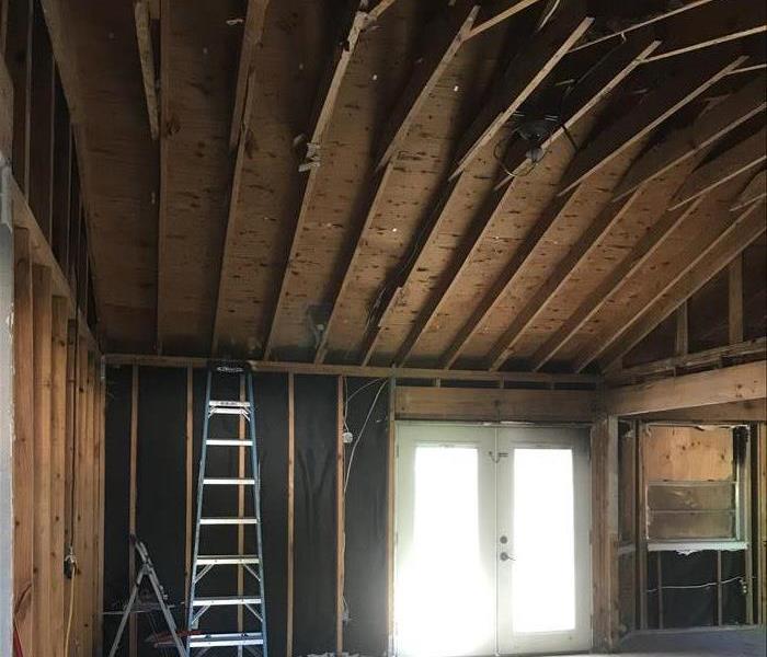 living room after SERVPRO where drywall was removed